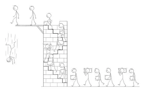 Vector Cartoon of Workers Carrying Stone Blocks as Building Material and Ilustración de archivo