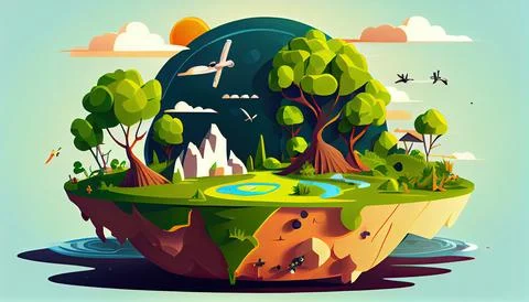 Vector cartoon world environment Earth Day the importance of loving nature Stock Illustration