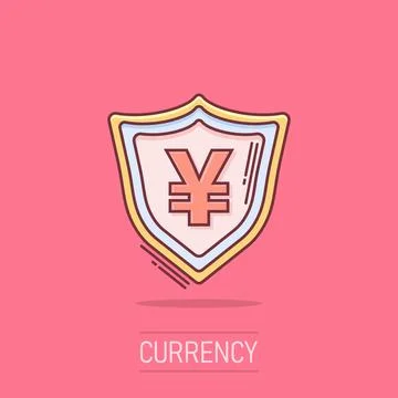 Vector cartoon yen, yuan shield money currency icon in comic style. Yen coi.. Stock Illustration