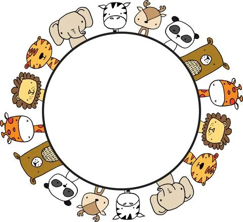 Vector cartoon zoo animals border frame background Stock Illustration