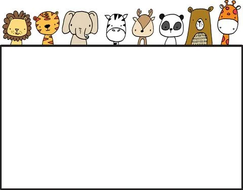Vector cartoon zoo animals border frame background Stock Illustration