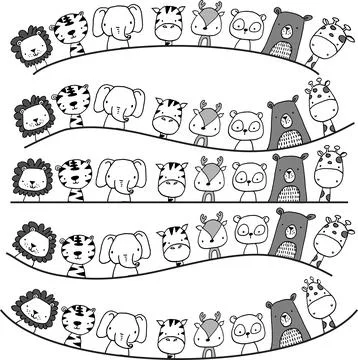 Vector cartoon zoo animals border frame background set Stock Illustration