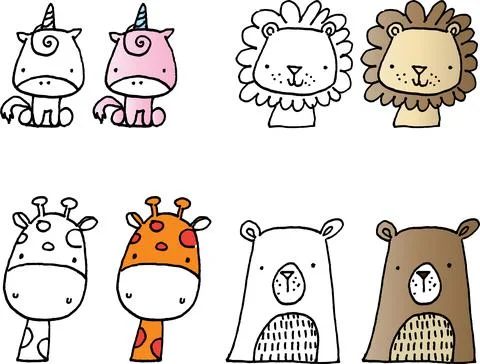 Vector cartoon zoo animals set Stock Illustration