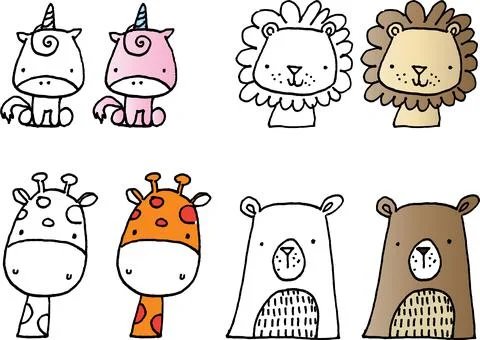 Vector cartoon zoo animals set Stock Illustration