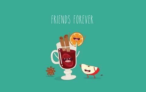 Vector cartoons of comic characters bottle of wine, glass of wine and cheese Stock Illustration