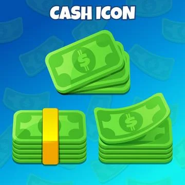 Vector Cash icon for game design. Cartoon money set. Collection of green doll Illustration