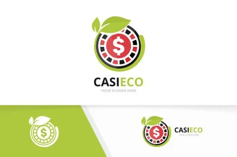 Vector casino and leaf logo combination. Chip and eco symbol or icon. Unique Stock Illustration