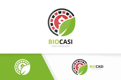 Vector casino and leaf logo combination. Chip and eco symbol or icon. Unique Stock Illustration