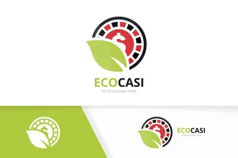 Vector casino and leaf logo combination. Chip and eco symbol or icon. Unique Stock Illustration