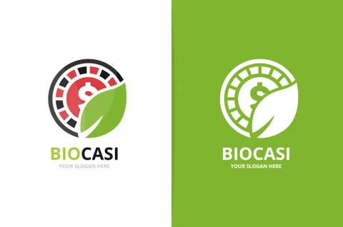 Vector casino and leaf logo combination. Chip and eco symbol or icon. Unique Stock Illustration