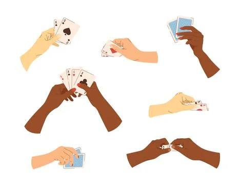 Vector casino player set of playing cards in hands. Playing texas holdem poke Stock Illustration