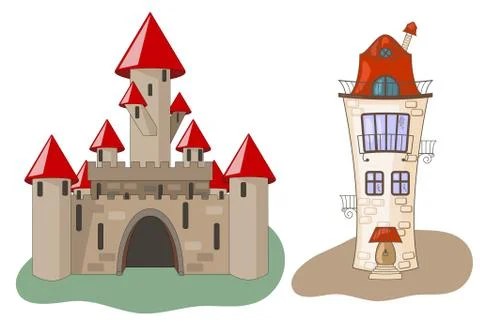 Vector castle and house Stock Illustration