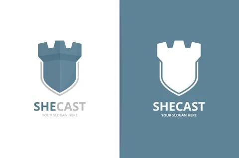Vector castle and shield logo combination. Tower and security symbol or icon Stock Illustration