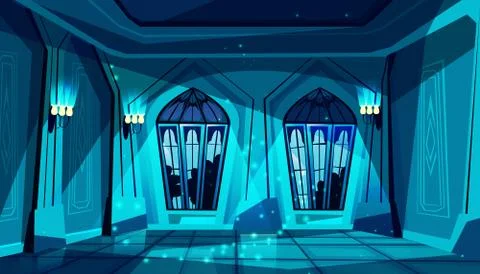 Vector castle ballroom at night, gothic hall Stock Illustration