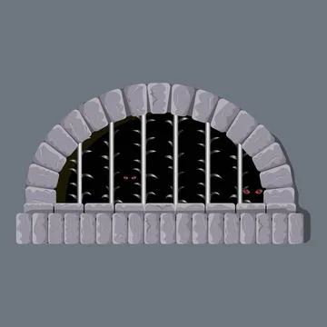 Vector castle medieval dungeon scared window with strong grunge steel Stock Illustration