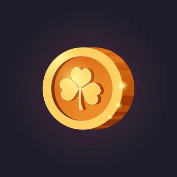 Vector casual game icon with clover. Isolated golden coin. GUI UI for web, game Stock-Illustration
