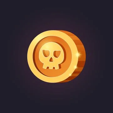 Vector casual game icon with skull. Isolated golden coin. GUI UI for web, game Illustrazione stock