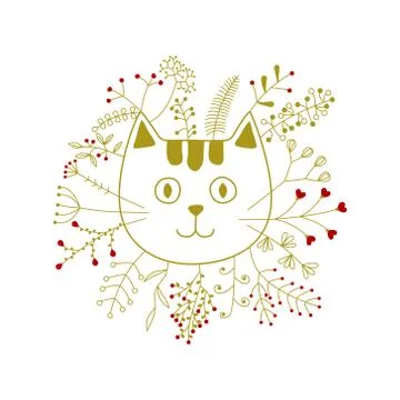 Vector cat head with flowers Illustrazione stock