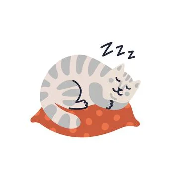 Vector cat illustration, Cute tabby kitten sleeping on the pillow. Vector Stock Illustration