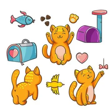 Vector cat in line style. Cute cat in cartoon style isolated on white backgro Stock Illustration