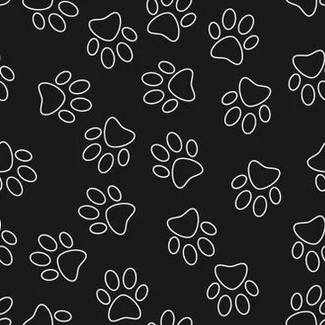 Vector cat or dog footprint dark seamless pattern 库存插图