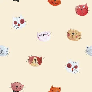 Vector Cat Seamless Pattern Stock Illustration