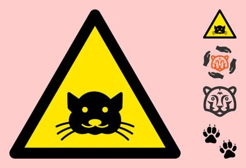 Vector Cat Warning Triangle Sign Icon Illustrazione stock