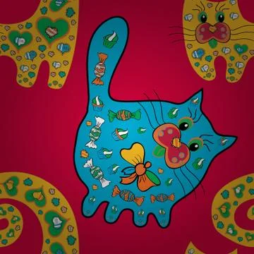 Vector cats. Image on magenta, blue and yellow versicolors. Urban pattern for te Stock Illustration