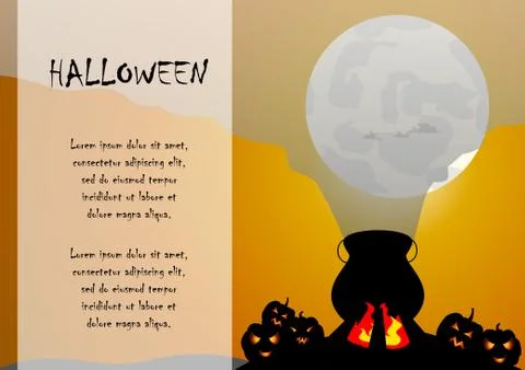 Vector : A cauldron and pumpkins with smoke halloween background Stock Illustration