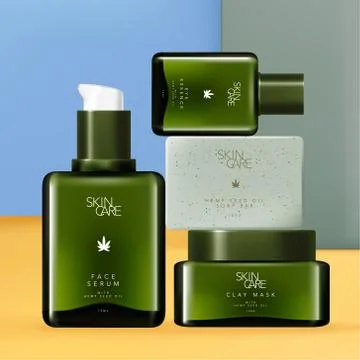 Vector CBD Hemp Seed Oil Skincare and Body Care Set Stock Illustration