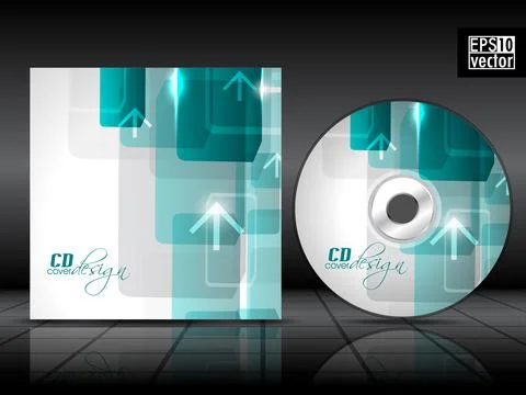 Vector CD cover in blue color with 3D green circles and space for your text.. Illustrazione stock
