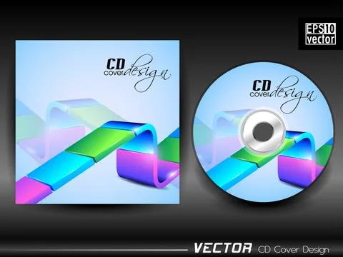 Vector CD cover in blue color with 3D green circles and space for your text.. Illustrazione stock