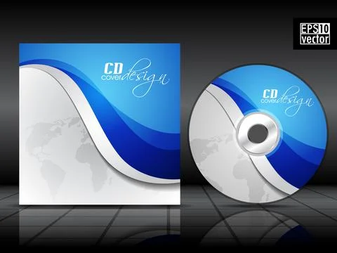 Vector CD cover in blue color with 3D green circles and space for your text.. Illustrazione stock