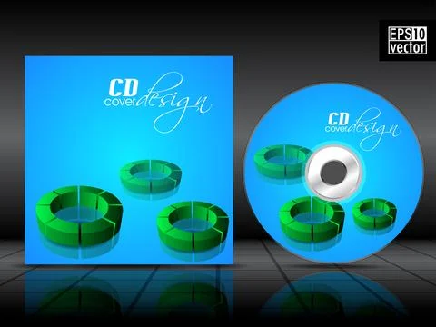 Vector CD cover in blue color with 3D green circles Stock Illustration
