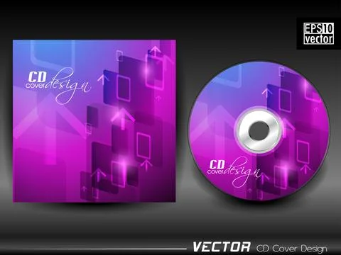 Vector CD cover in purple and blue color with up side arrow Stock Illustration