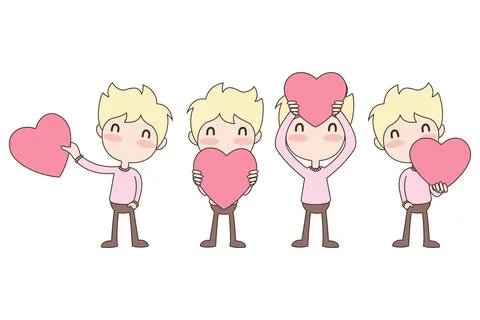 Vector celebratioin set of cute boy with big heart. Valentine's concept. Stock Illustration