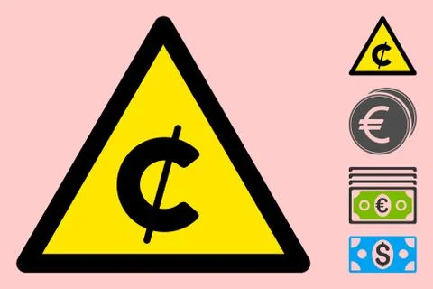 Vector Cent Warning Triangle Sign Icon Stock Illustration