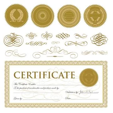 Vector certificate set with gold seals and ornaments Illustrazione stock