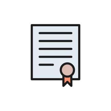 Vector certificate, signed document flat color icon. Stock Illustration