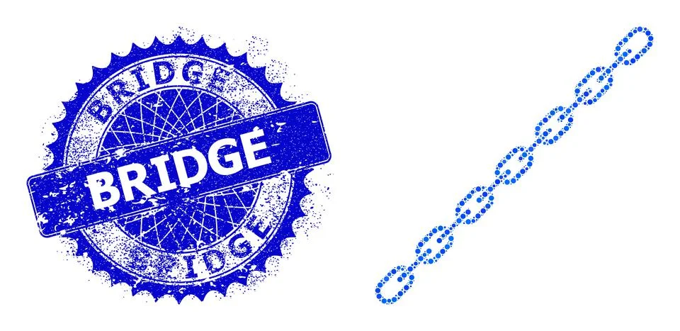 Vector Chain Mosaic of Small Circles with Scratched Bridge Seal Stock Illustration