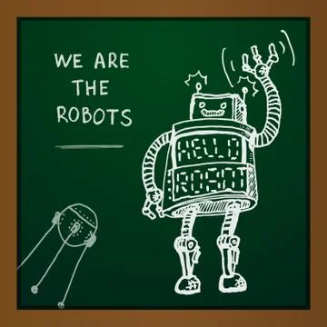 Vector chalk draw robot on blackboard. Eps10 Stock Illustration