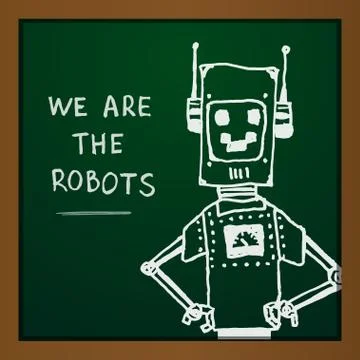 Vector chalk draw robot on blackboard. Eps10 Stock Illustration