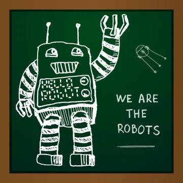 Vector chalk draw robot on blackboard. Eps10 Stock Illustration