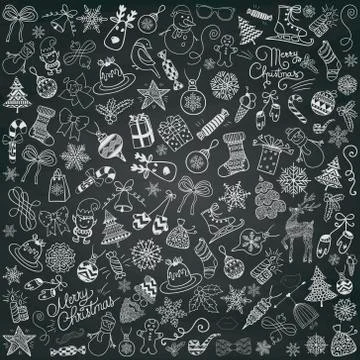Vector Chalk Drawing Artistic Christmas Doodles Clip-art Stock Illustration