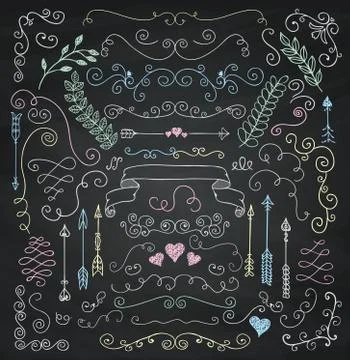 Vector Chalk Drawing Rustic Floral Design Elements Stock Illustration