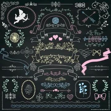 Vector Chalk Drawing Rustic Floral Design Elements Stock Illustration