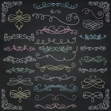 Vector Chalk Drawing Vintage Hand Drawn Swirls Collection Stock Illustration