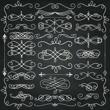 Vector Chalk Drawing Vintage Hand Drawn Swirls Collection Stock Illustration