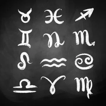 Vector chalk drawn collection of zodiac signs Stock Illustration