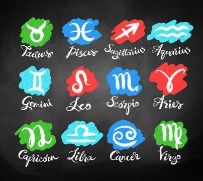 Vector chalk drawn collection of zodiac signs Stock Illustration